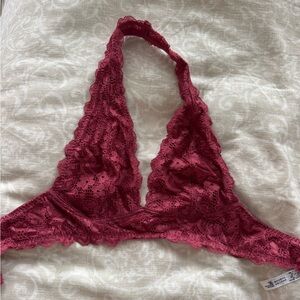 Lace Halter Bralette in Pink Red